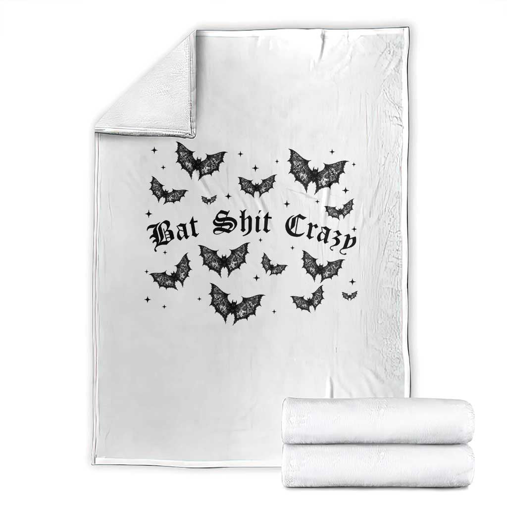 Funny Halloween Bat Shit Crazy Throw Blanket Horror Gothic Coquette Bat TS11 White Print Your Wear