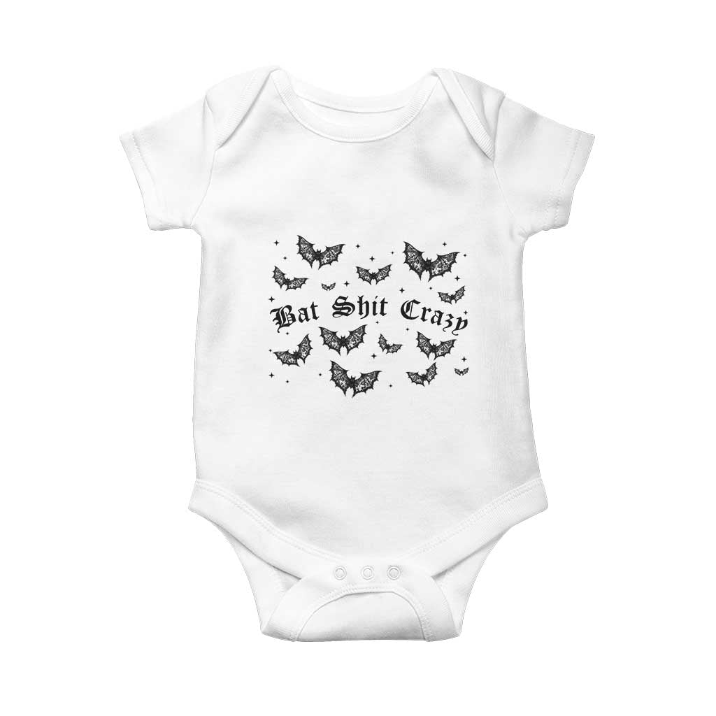 Funny Halloween Bat Shit Crazy Baby Onesie Horror Gothic Coquette Bat TS11 White Print Your Wear