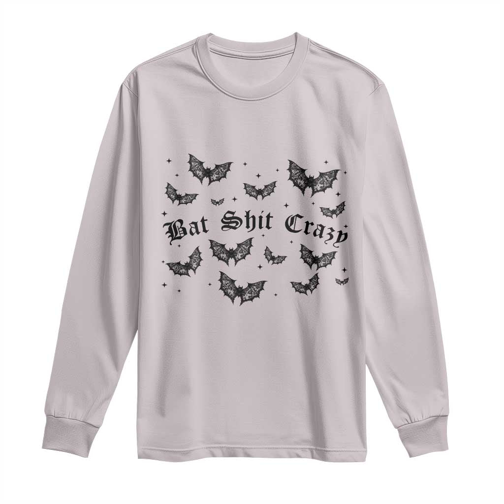 Funny Halloween Bat Shit Crazy Long Sleeve Shirt Horror Gothic Coquette Bat TS11 Ice Gray Print Your Wear