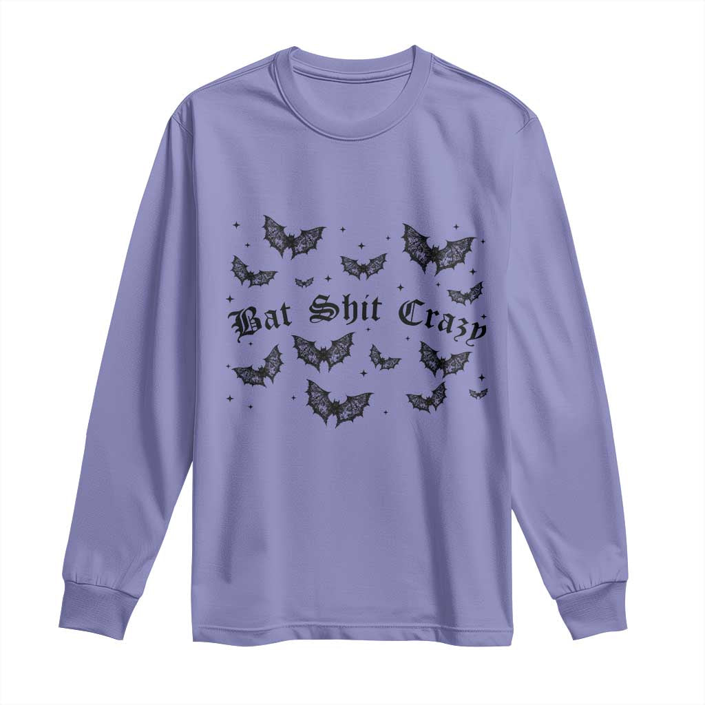 Funny Halloween Bat Shit Crazy Long Sleeve Shirt Horror Gothic Coquette Bat TS11 Violet Print Your Wear