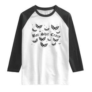 Funny Halloween Bat Shit Crazy Raglan Shirt Horror Gothic Coquette Bat TS11 White Black Print Your Wear