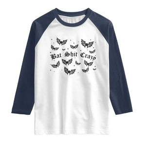 Funny Halloween Bat Shit Crazy Raglan Shirt Horror Gothic Coquette Bat TS11 White Navy Print Your Wear
