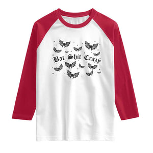 Funny Halloween Bat Shit Crazy Raglan Shirt Horror Gothic Coquette Bat TS11 White Red Print Your Wear