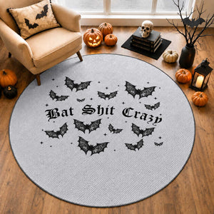 Funny Halloween Bat Shit Crazy Round Rug Horror Gothic Coquette Bat