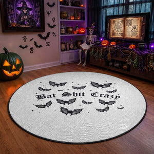 Funny Halloween Bat Shit Crazy Round Rug Horror Gothic Coquette Bat