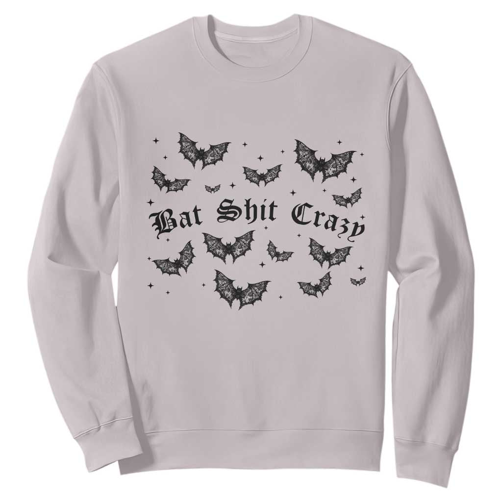 Funny Halloween Bat Shit Crazy Sweatshirt Horror Gothic Coquette Bat TS11 Ice Gray Print Your Wear