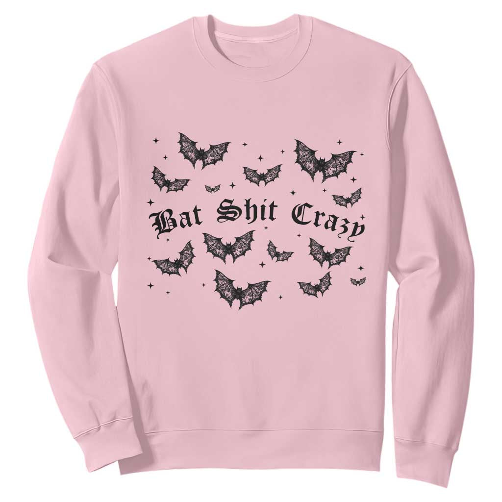 Funny Halloween Bat Shit Crazy Sweatshirt Horror Gothic Coquette Bat TS11 Light Pink Print Your Wear