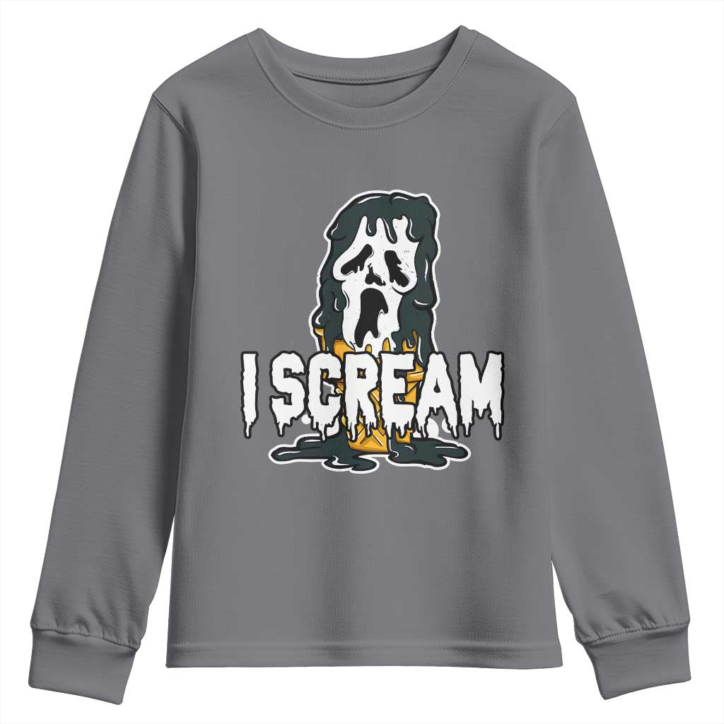 Funny Halloween Ghost Horror Face Youth Sweatshirt I Scream Ice Cream Slasher Pun TS11 Charcoal Print Your Wear