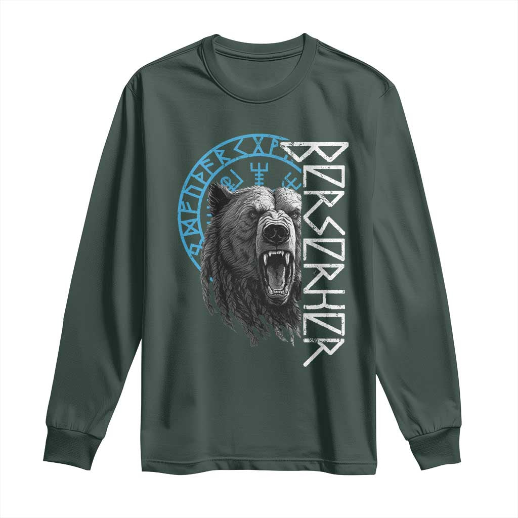 Viking Berserker Bear Warrior Odin Runes Nordic Compass Long Sleeve Shirt TS11 Dark Forest Green Print Your Wear