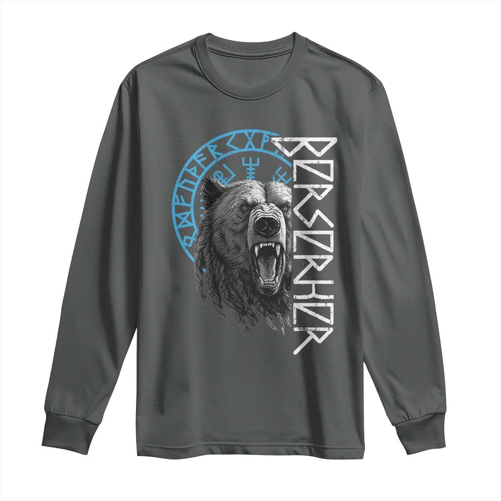 Viking Berserker Bear Warrior Odin Runes Nordic Compass Long Sleeve Shirt TS11 Dark Heather Print Your Wear