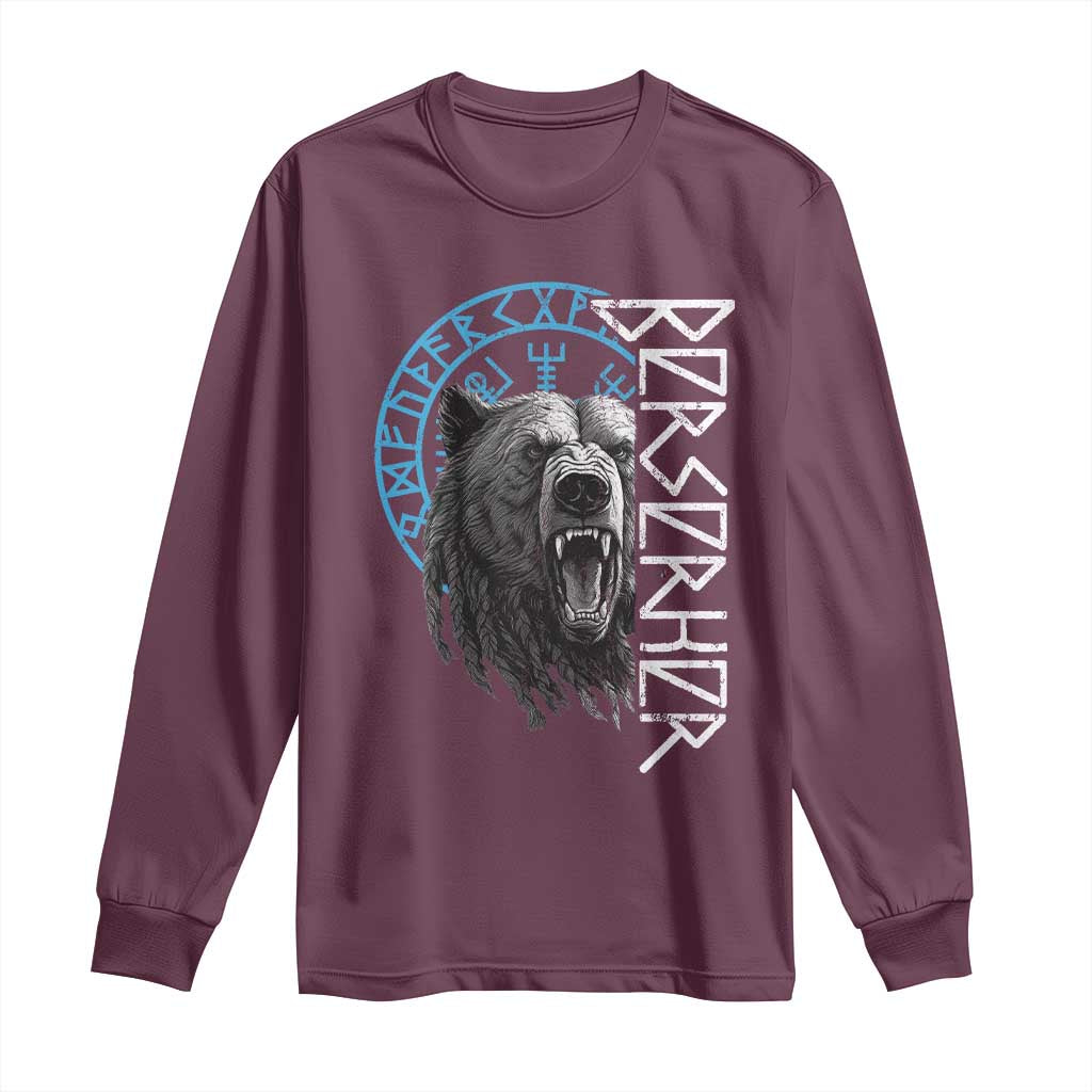 Viking Berserker Bear Warrior Odin Runes Nordic Compass Long Sleeve Shirt TS11 Maroon Print Your Wear