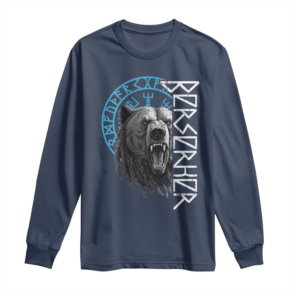 Viking Berserker Bear Warrior Odin Runes Nordic Compass Long Sleeve Shirt TS11 Navy Print Your Wear