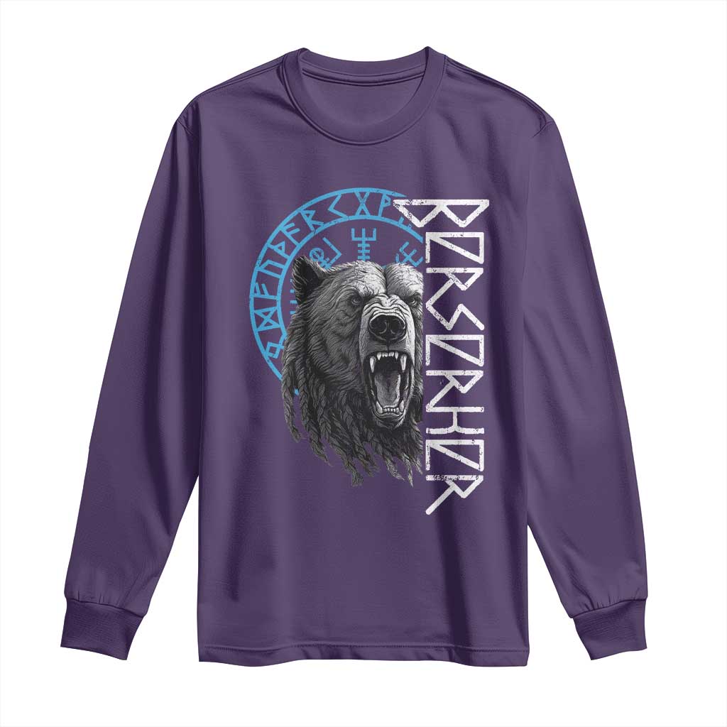 Viking Berserker Bear Warrior Odin Runes Nordic Compass Long Sleeve Shirt TS11 Purple Print Your Wear