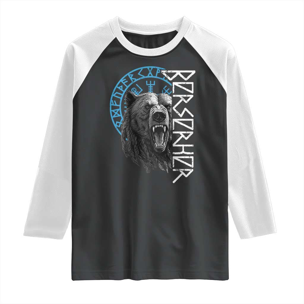 Viking Berserker Bear Warrior Odin Runes Nordic Compass Raglan Shirt TS11 Black White Print Your Wear