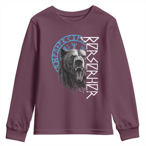 Viking Berserker Bear Warrior Odin Runes Nordic Compass Youth Sweatshirt TS11 Maroon Print Your Wear