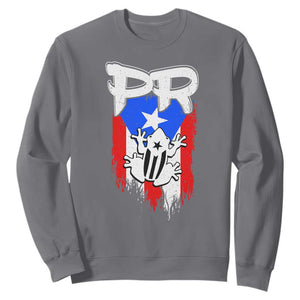 Puerto Rico Flag Hispanic Heritage Month Boricua Coqui Frog Sweatshirt TS11 Charcoal Print Your Wear