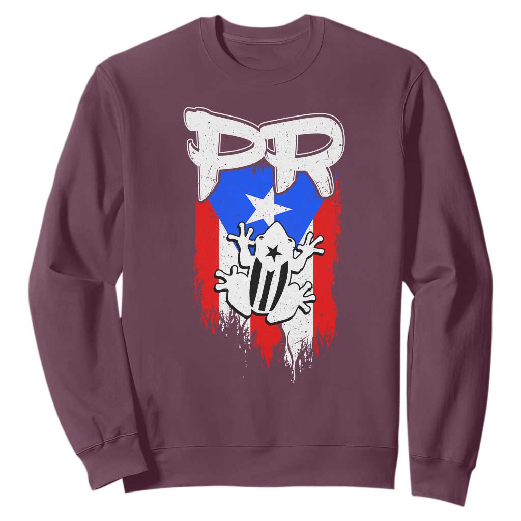 Puerto Rico Flag Hispanic Heritage Month Boricua Coqui Frog Sweatshirt TS11 Maroon Print Your Wear