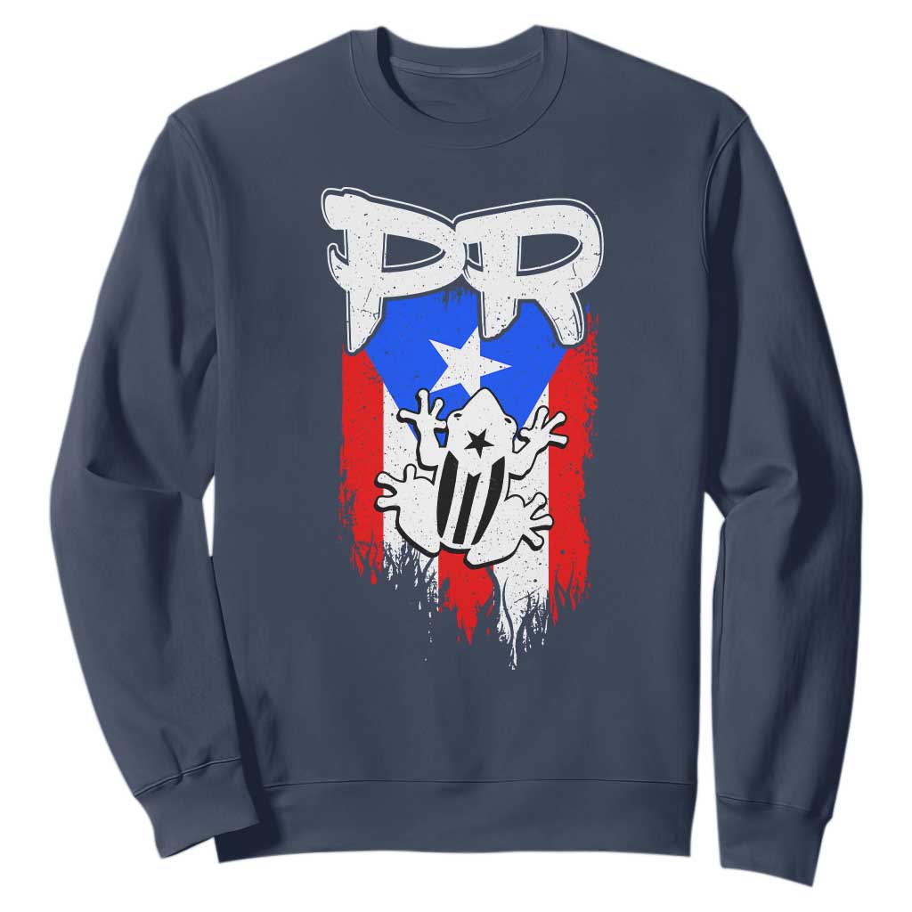 Puerto Rico Flag Hispanic Heritage Month Boricua Coqui Frog Sweatshirt TS11 Navy Print Your Wear