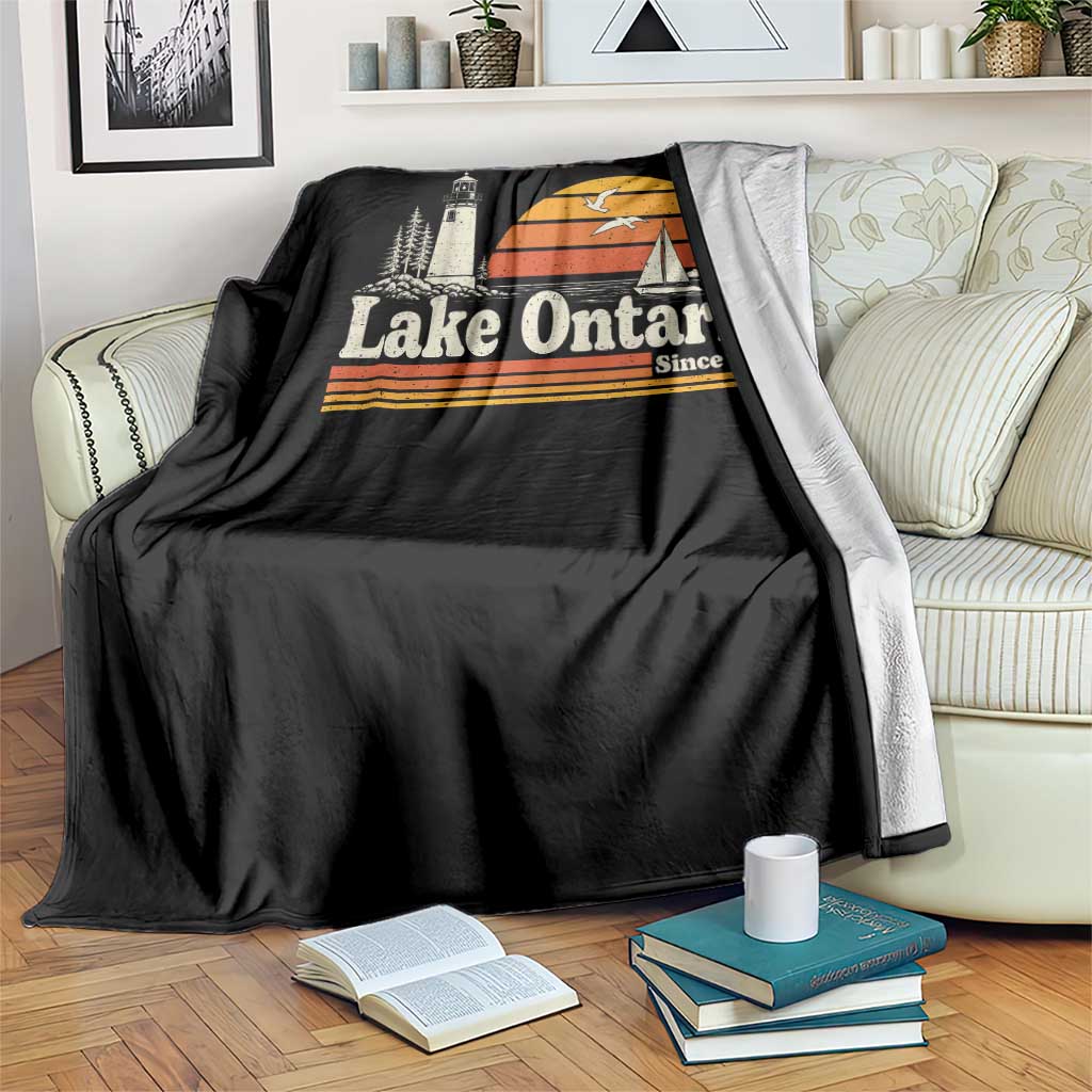 Lake Ontario Throw Blanket Retro Sunset Great Lakes Souvenir