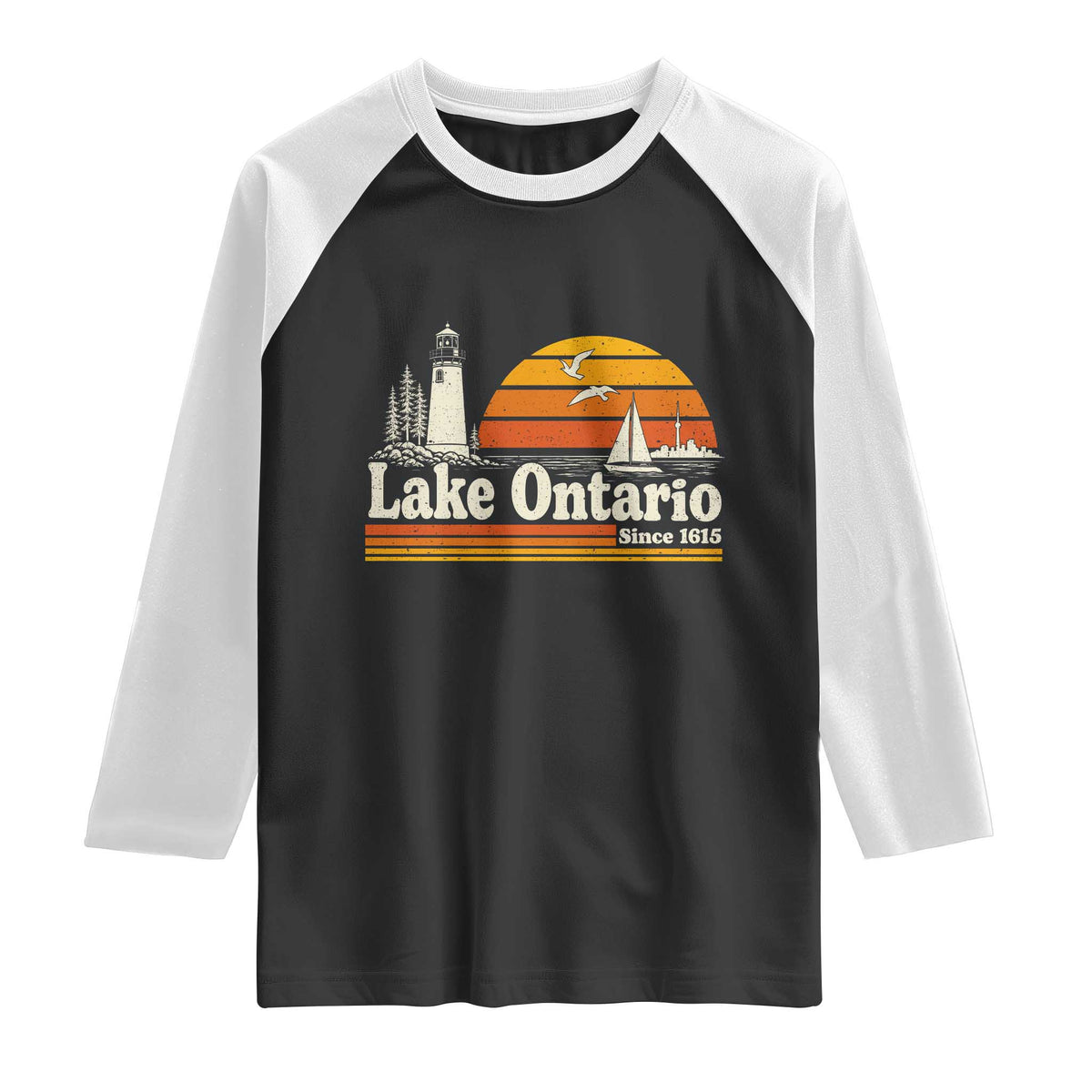 Lake Ontario Raglan Shirt Retro Sunset Great Lakes Souvenir