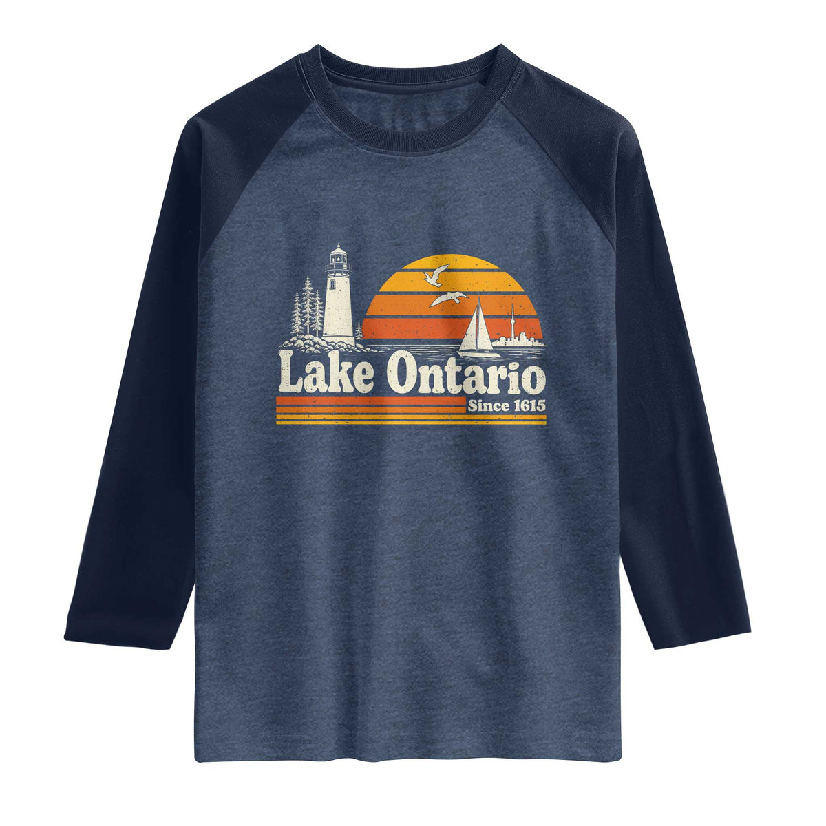 Lake Ontario Raglan Shirt Retro Sunset Great Lakes Souvenir