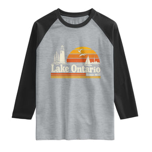 Lake Ontario Raglan Shirt Retro Sunset Great Lakes Souvenir