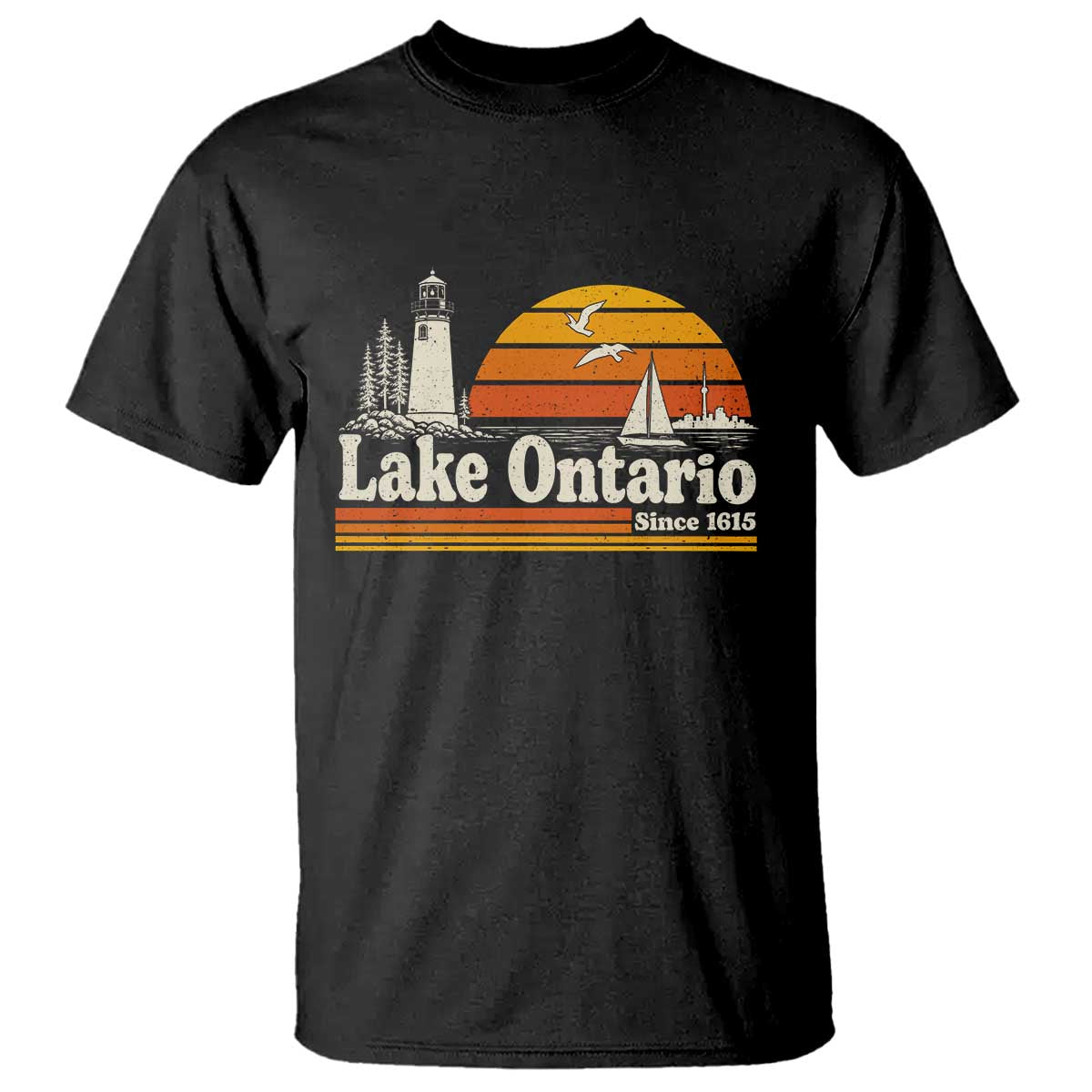 Lake Ontario T Shirt Retro Sunset Great Lakes Souvenir