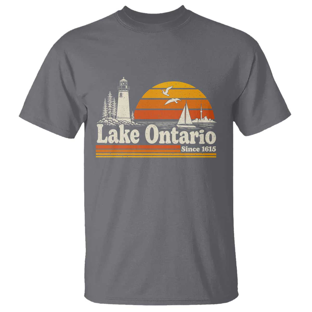Lake Ontario T Shirt Retro Sunset Great Lakes Souvenir