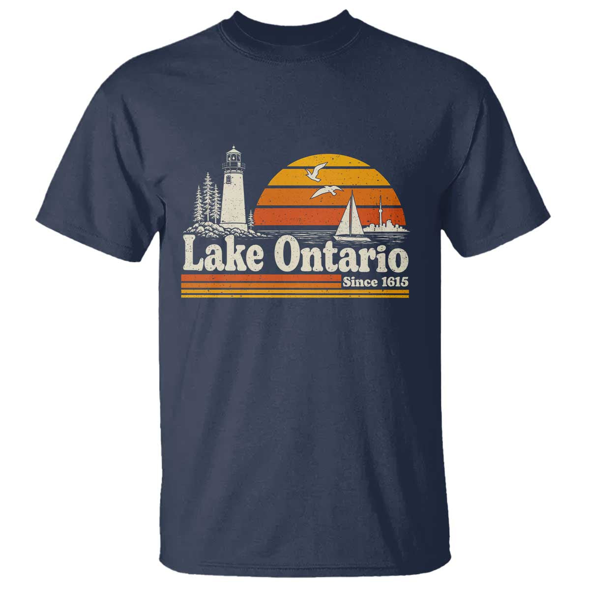 Lake Ontario T Shirt Retro Sunset Great Lakes Souvenir