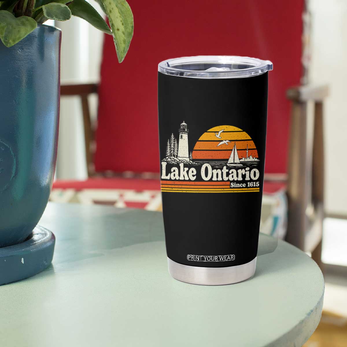 Lake Ontario Tumbler Cup Retro Sunset Great Lakes Souvenir