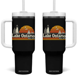Lake Ontario Tumbler With Handle Retro Sunset Great Lakes Souvenir