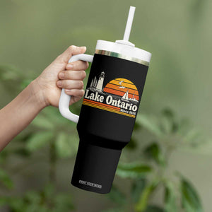 Lake Ontario Tumbler With Handle Retro Sunset Great Lakes Souvenir
