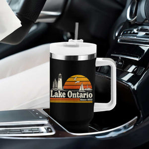 Lake Ontario Tumbler With Handle Retro Sunset Great Lakes Souvenir