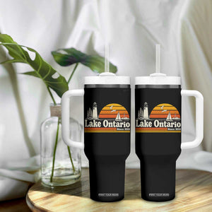 Lake Ontario Tumbler With Handle Retro Sunset Great Lakes Souvenir