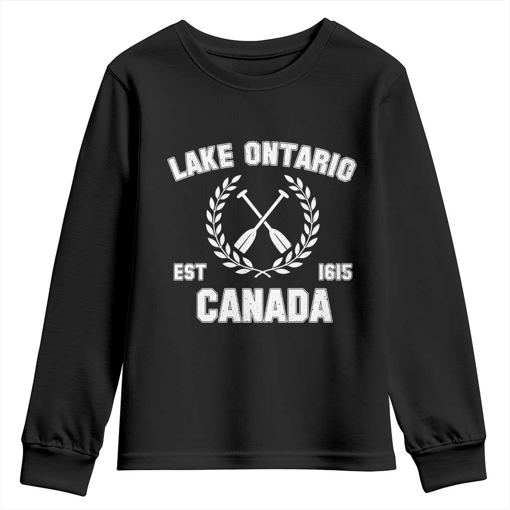 Lake Ontario Canada Est 1615 Youth Sweatshirt Vintage Oar Boat Aethletic Sports Design