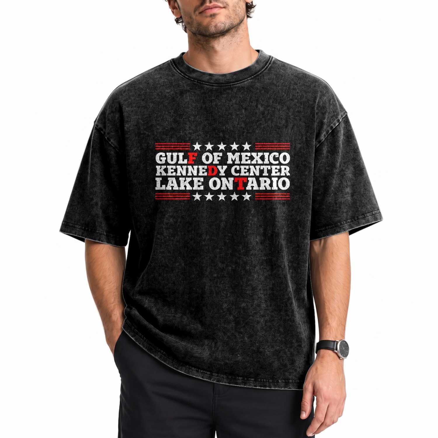 Subtle FDT Gulf of Mexico Kennedy Center Lake Ontario Washed Cotton T-Shirt Vintage Stars And Stripes