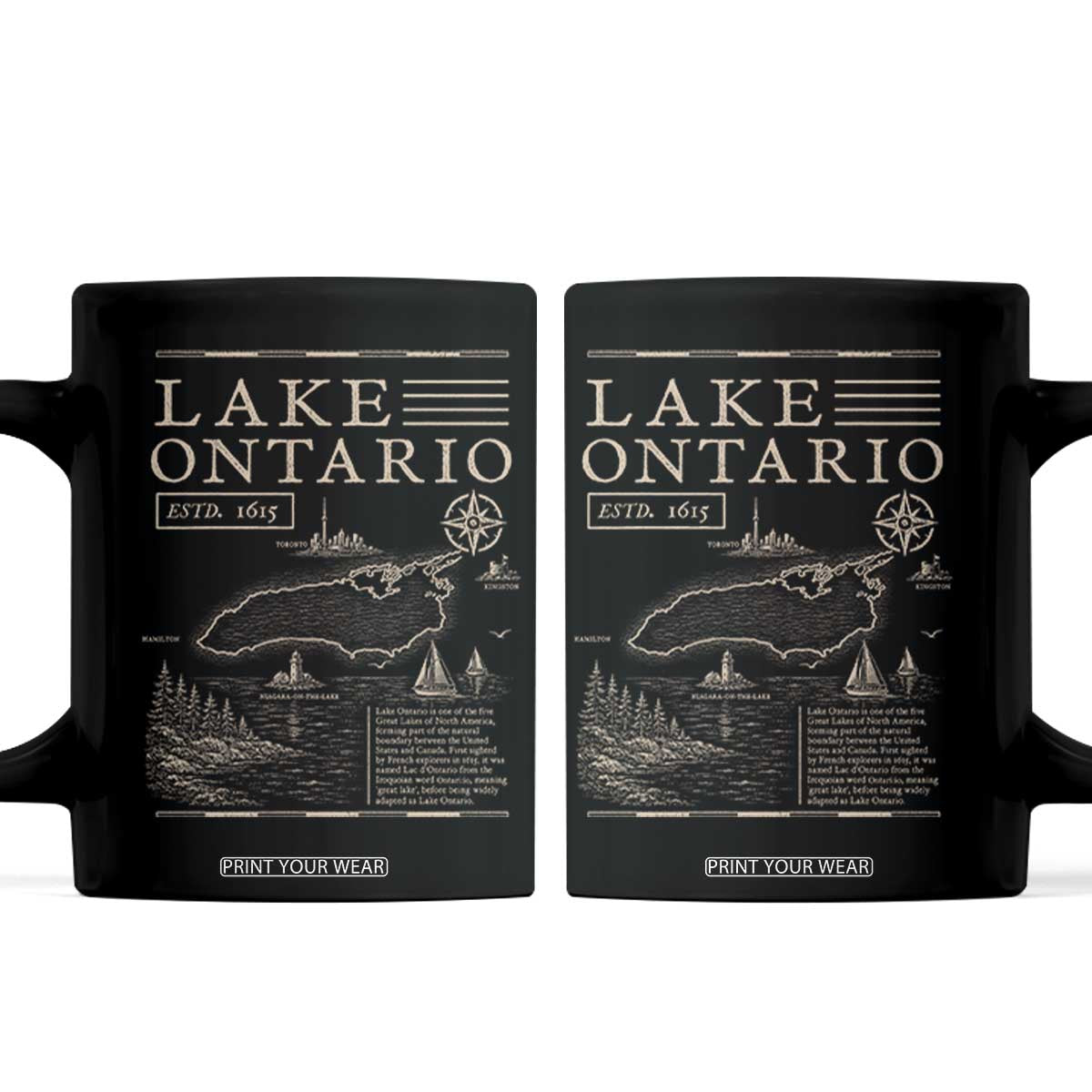 Lake Ontario Historic Map Coffee Mug Great Lakes Travel Nautical Souvenir