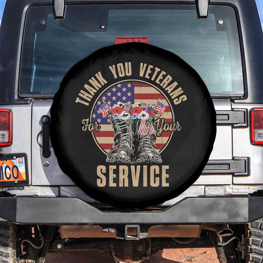 Veterans Spare Tire Cover Thank You Veterans For Your Service American Flag Combat Shoes TS11 No hole Black Print Your Wear