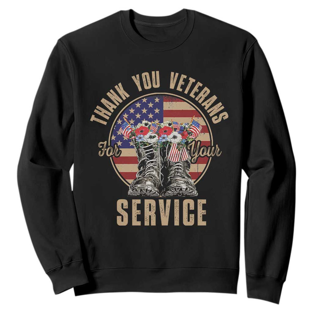 Veterans Sweatshirt Thank You Veterans For Your Service American Flag Combat Shoes TS11 Black Print Your Wear