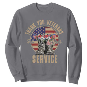 Veterans Sweatshirt Thank You Veterans For Your Service American Flag Combat Shoes TS11 Charcoal Print Your Wear