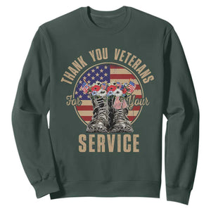 Veterans Sweatshirt Thank You Veterans For Your Service American Flag Combat Shoes TS11 Dark Forest Green Print Your Wear