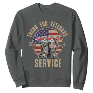 Veterans Sweatshirt Thank You Veterans For Your Service American Flag Combat Shoes TS11 Dark Heather Print Your Wear