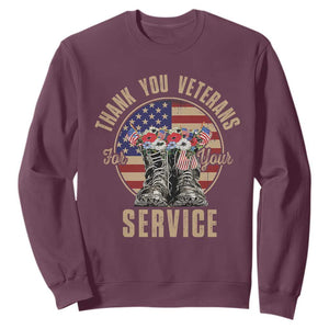 Veterans Sweatshirt Thank You Veterans For Your Service American Flag Combat Shoes TS11 Maroon Print Your Wear