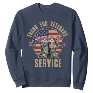 Veterans Sweatshirt Thank You Veterans For Your Service American Flag Combat Shoes TS11 Navy Print Your Wear