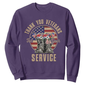 Veterans Sweatshirt Thank You Veterans For Your Service American Flag Combat Shoes TS11 Purple Print Your Wear