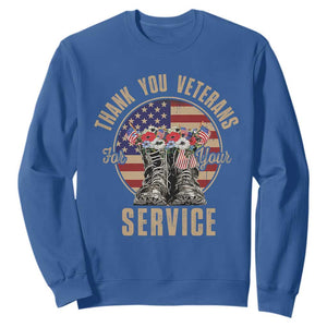 Veterans Sweatshirt Thank You Veterans For Your Service American Flag Combat Shoes TS11 Royal Blue Print Your Wear