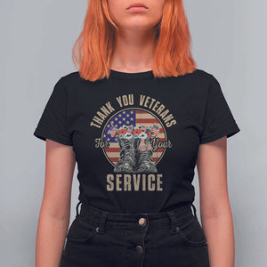 Veterans T Shirt For Women Thank You Veterans For Your Service American Flag Combat Shoes TS11 Black Print Your Wear