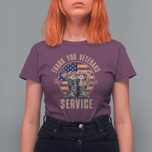 Veterans T Shirt For Women Thank You Veterans For Your Service American Flag Combat Shoes TS11 Maroon Print Your Wear