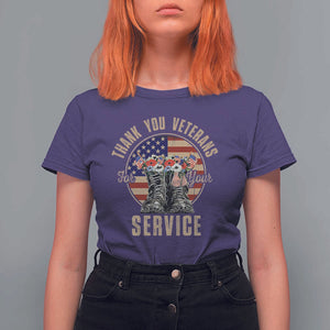 Veterans T Shirt For Women Thank You Veterans For Your Service American Flag Combat Shoes TS11 Purple Print Your Wear