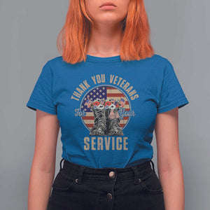 Veterans T Shirt For Women Thank You Veterans For Your Service American Flag Combat Shoes TS11 Royal Blue Print Your Wear